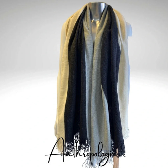 Anthropologie Scarf  Donni Color Block Scarf Grey Black Cream Tassel - Picture 4 of 5